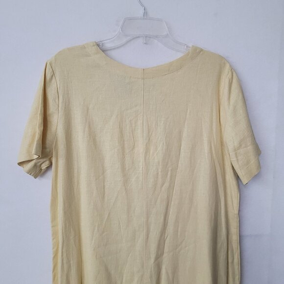 Studio Ease Dress Womens 14 Linen Rayon Short Sleeve Maxi Pockets Side Buttons - Picture 6 of 13